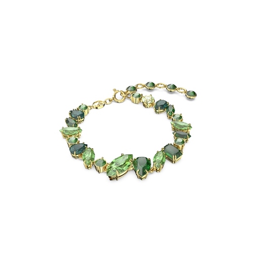 Браслет, Разные огранки, Зеленое, Покрытие оттенка золота Gema Swarovski