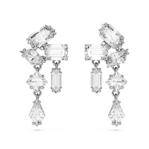 Серьги-подвески, Разные огранки, Белые, Родиевое покрытие Mesmera Swarovski