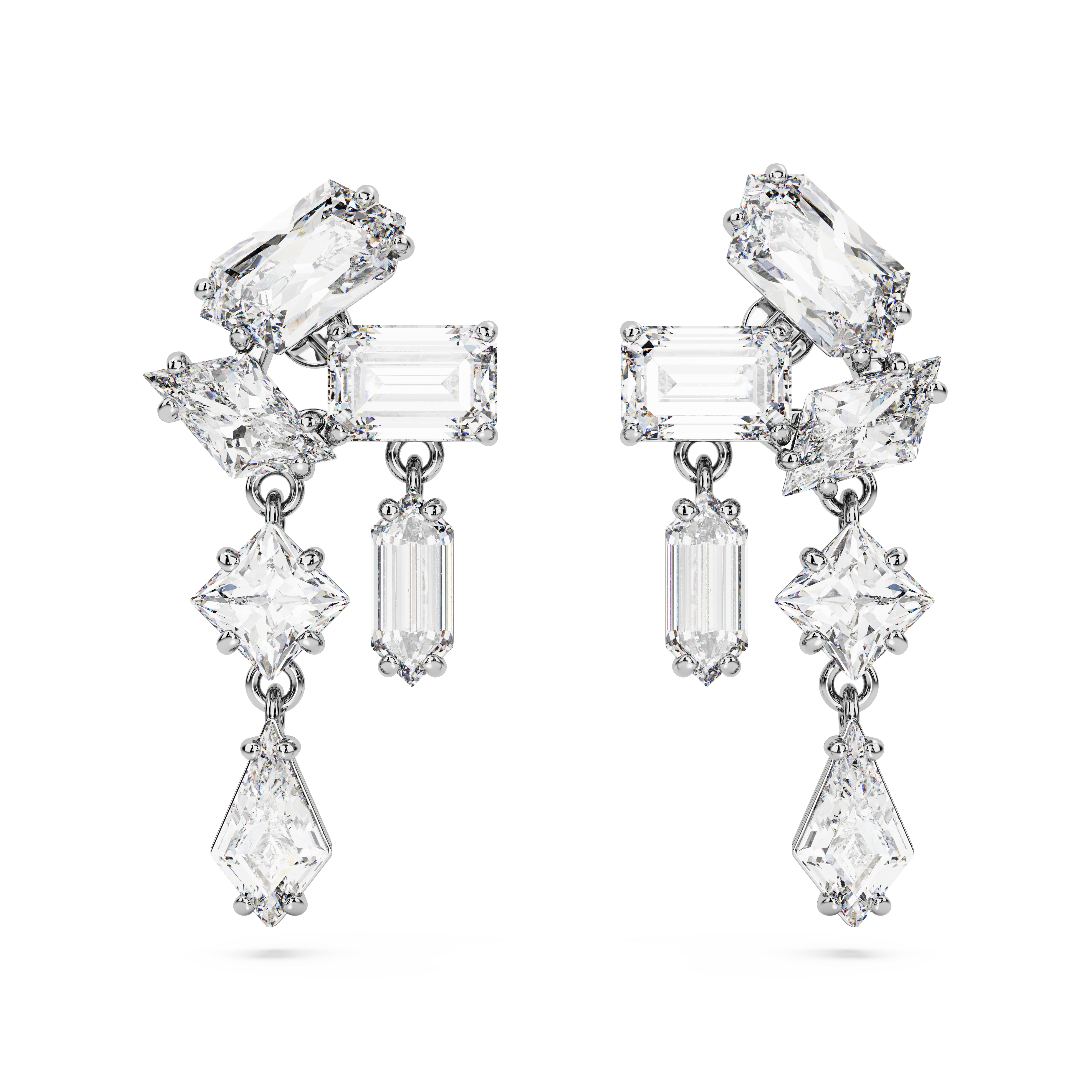 Серьги-подвески, Разные огранки, Белые, Родиевое покрытие Mesmera Swarovski