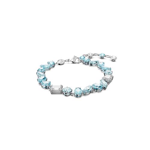 Браслет, Разные огранки, Синий, Родиевое покрытие Gema Swarovski