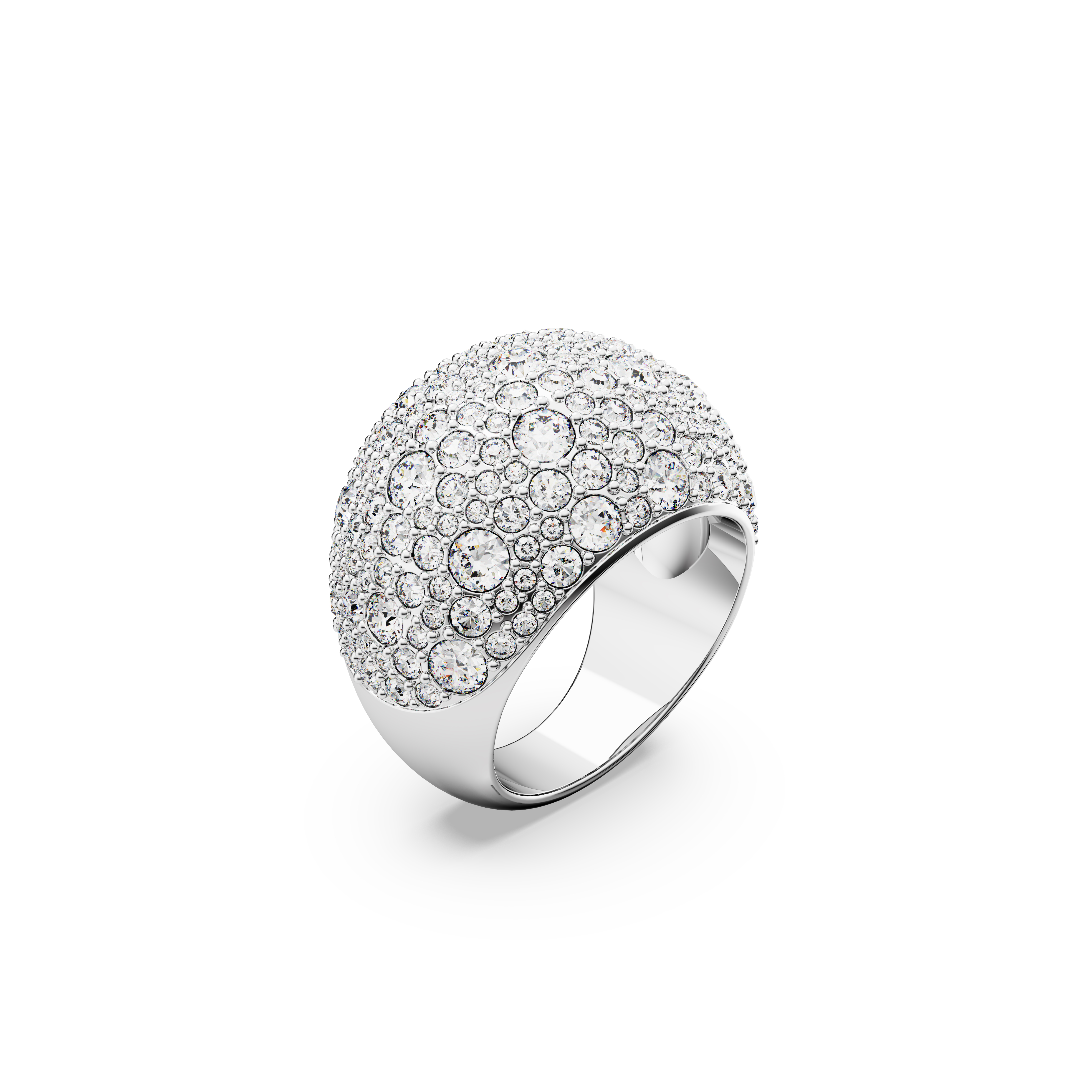 Cocktail ring, Moon, White, Rhodium plated Luna Swarovski
