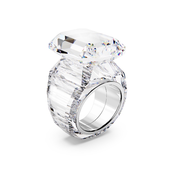 Kokteiļa gredzens, Astoņstūra griezuma kristāli, Balts Lucent Swarovski 2