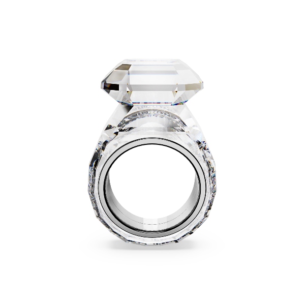 Kokteiļa gredzens, Astoņstūra griezuma kristāli, Balts Lucent Swarovski 4
