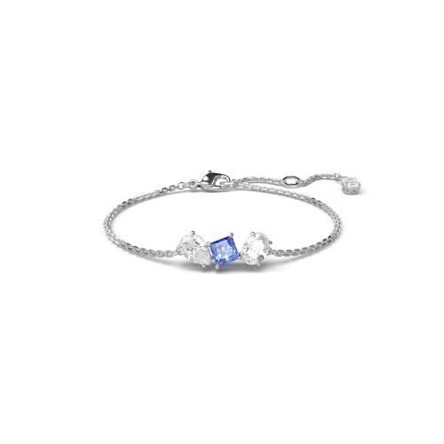 Браслет, Разные огранки, Синий, Родиевое покрытие Mesmera Swarovski