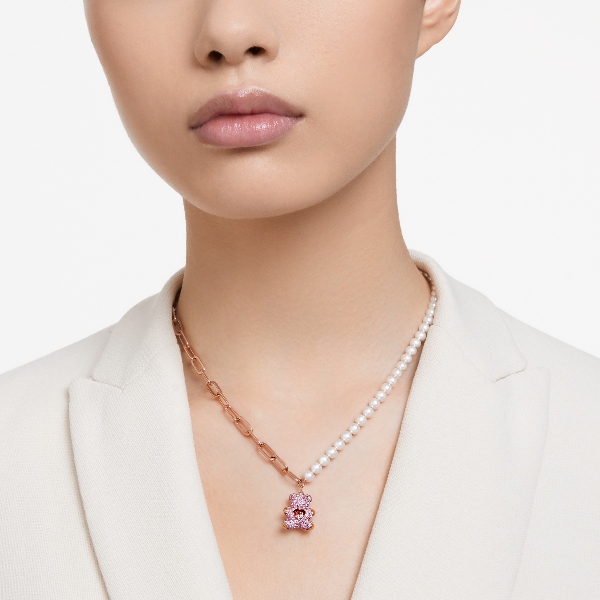 Kulons, Lācis, Rozā, Rozā zelta toņa pārklājums Teddy Swarovski 5