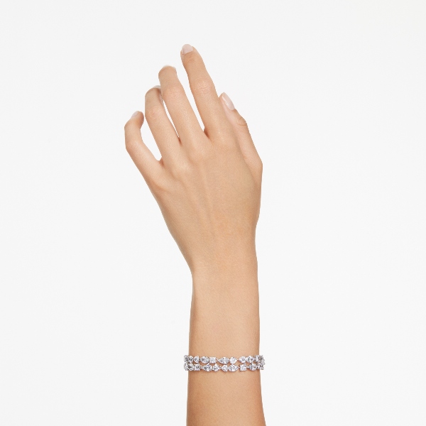 Браслет, Разные огранки, Белый, Родиевое покрытие Mesmera Swarovski 5