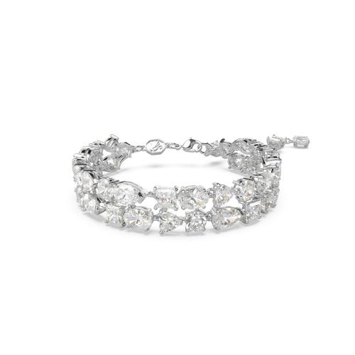 Браслет, Разные огранки, Белый, Родиевое покрытие Mesmera Swarovski