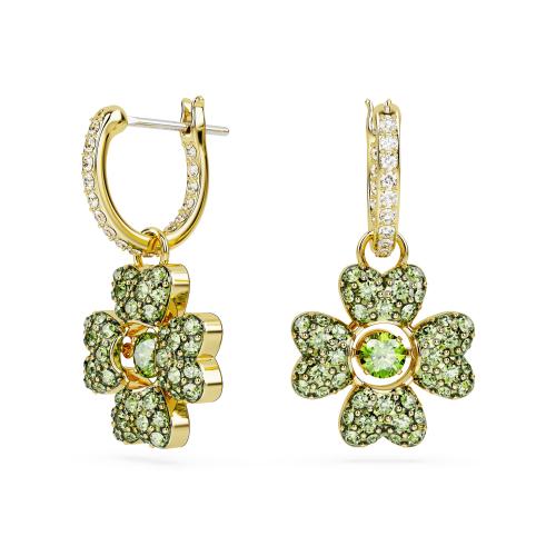 Серьги-подвески, Клевер, Зеленые, Покрытие оттенка золота Idyllia Swarovski
