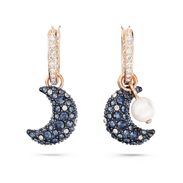 Nokarenie auskari, Asimetriska kristāla forma, Mēness, Daudzkrāsains, Rozā zelta toņa pārklājums Sublima Swarovski 2