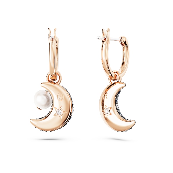 Nokarenie auskari, Asimetriska kristāla forma, Mēness, Daudzkrāsains, Rozā zelta toņa pārklājums Sublima Swarovski 4