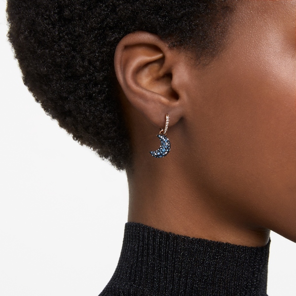 Nokarenie auskari, Asimetriska kristāla forma, Mēness, Daudzkrāsains, Rozā zelta toņa pārklājums Sublima Swarovski 5