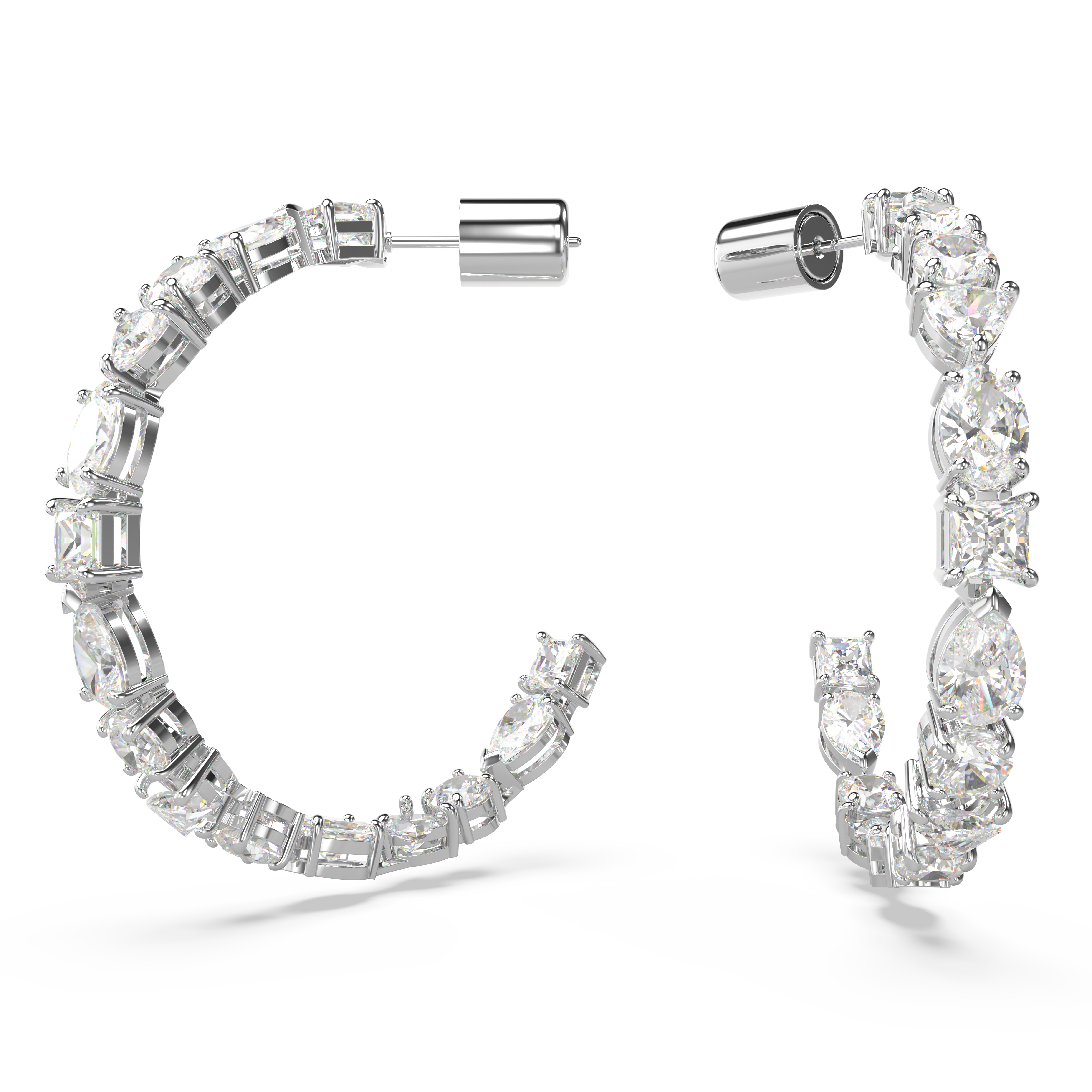 Серьги-кольца, Разные огранки, Белые, Родиевое покрытие Mesmera Swarovski