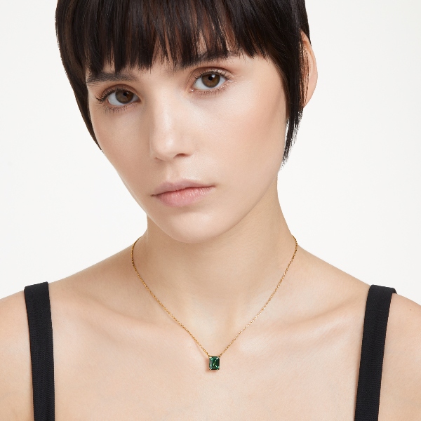 Kulons, Taisnstūra griezums, Zaļais, Zelta toņa parklājums Stilla Swarovski 5