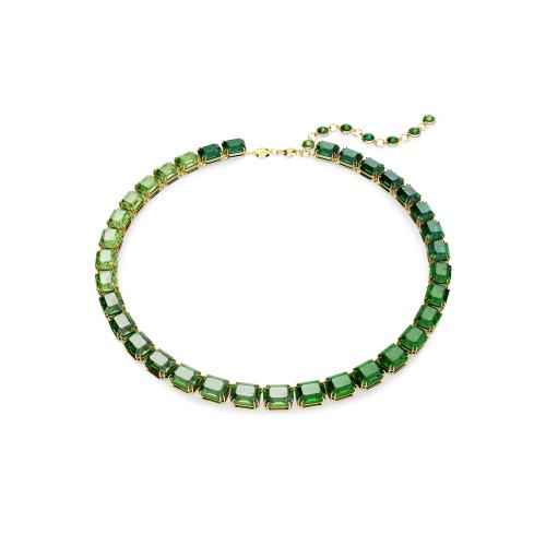Колье, Кристаллы огранка октагон, Зеленое, Покрытие оттенка золота Millenia Swarovski