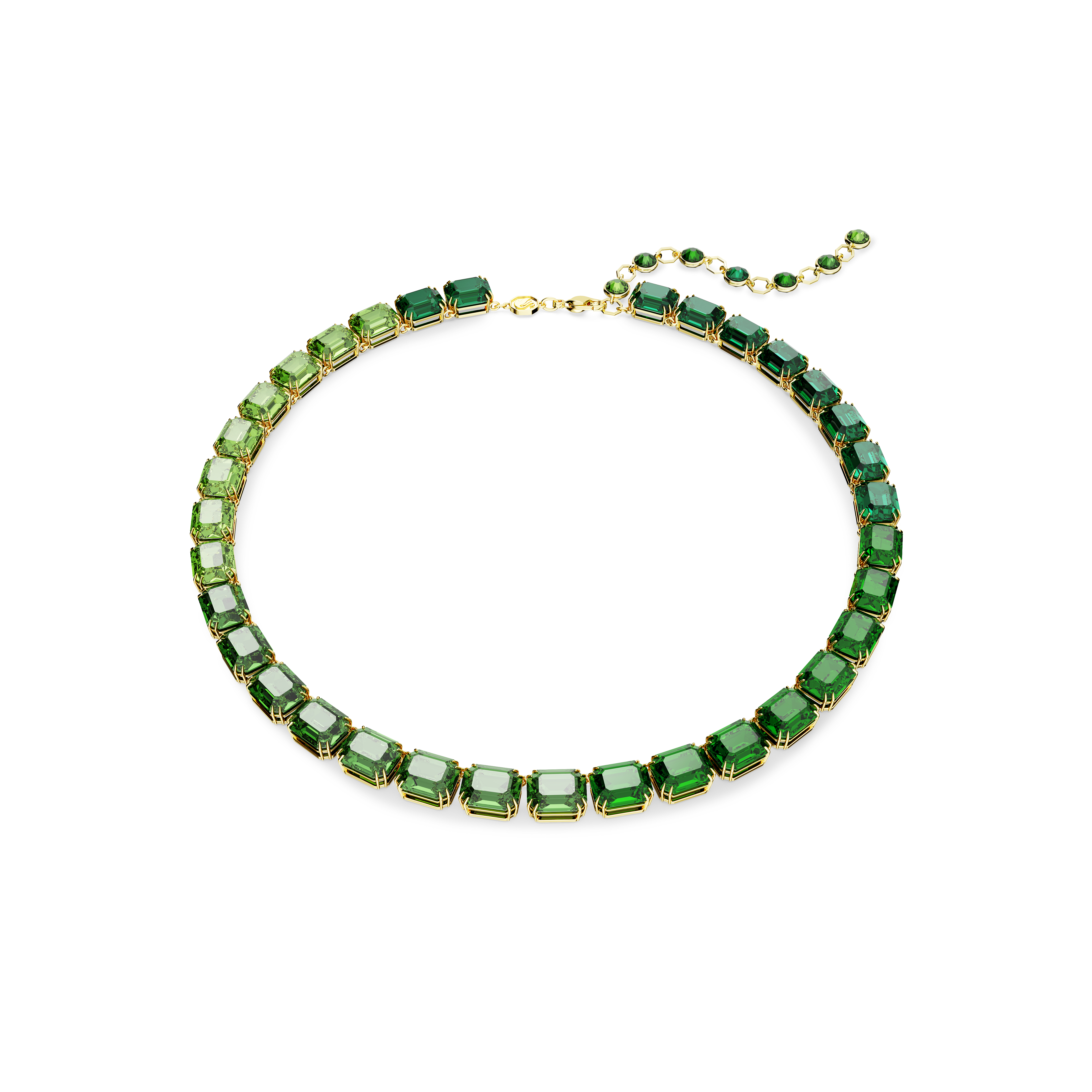 Колье, Кристаллы огранка октагон, Зеленое, Покрытие оттенка золота Millenia Swarovski