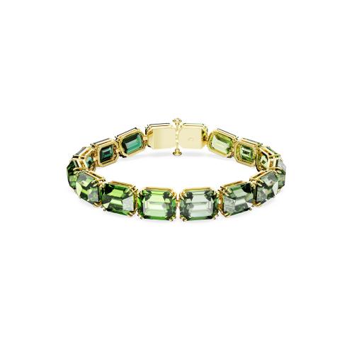 Браслет, Кристаллы огранка октагон, Зеленое, Покрытие оттенка золота Millenia Swarovski