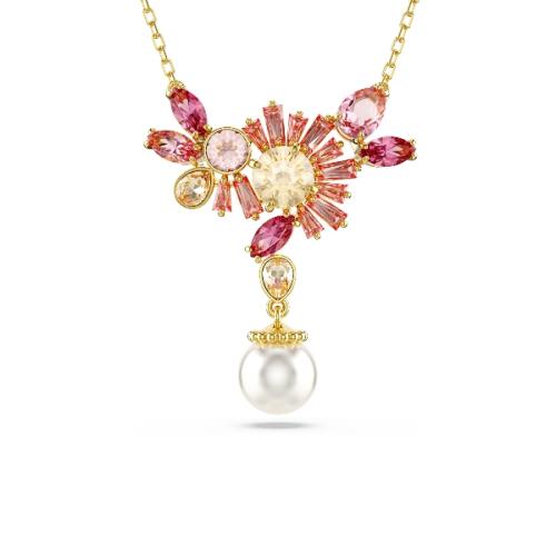 Подвеска, Цветок, Розовое, Покрытие оттенка золота Gema Swarovski