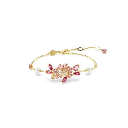 Браслет, Разные огранки, Цветок, Розовый, Покрытие оттенка золота Gema Swarovski