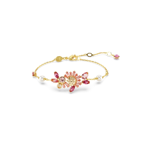 Браслет, Разные огранки, Цветок, Розовый, Покрытие оттенка золота Gema Swarovski