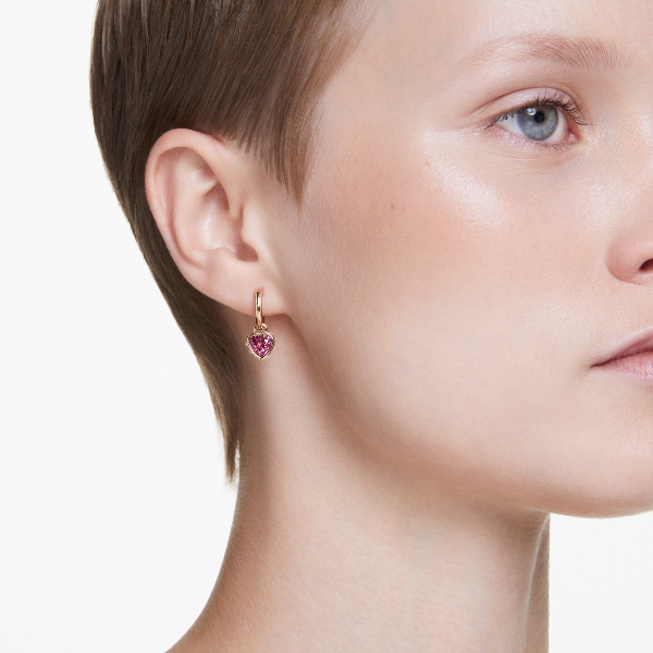 Nokarenie auskari, Sirds, Sarkans, Zelta toņa parklājums Chroma Swarovski 5