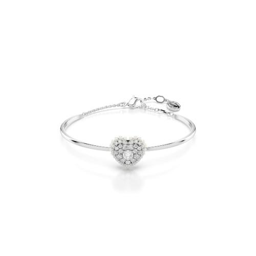 Жёсткий браслет, Сердце, Белый, Родиевое покрытие IDYLLIA E HEART Swarovski