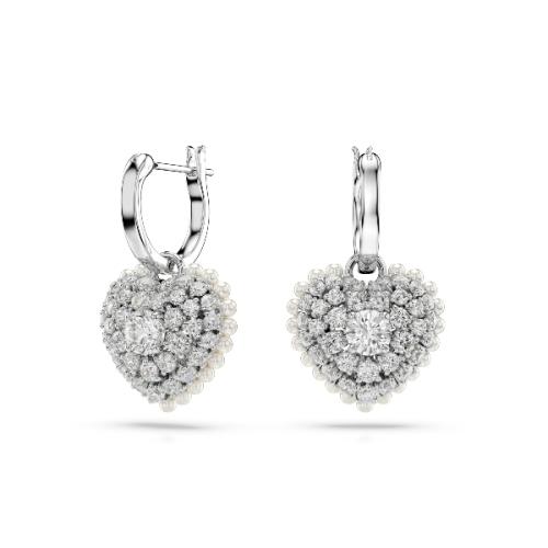 Серьги-подвески, Сердце, Белые, Родиевое покрытие IDYLLIA E HEART Swarovski