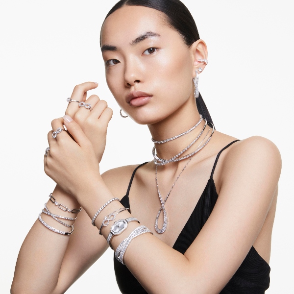 Жёсткий браслет, Белый, Родиевое покрытие Sublima Swarovski 7