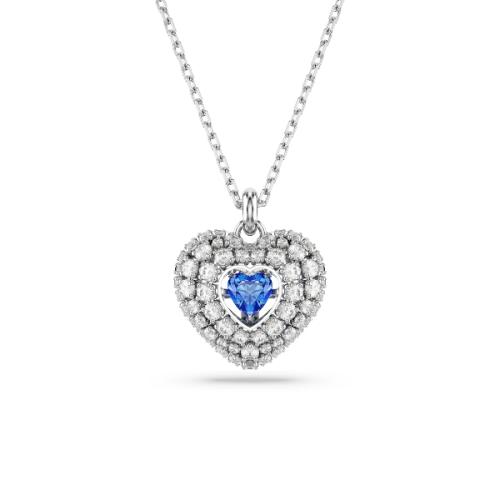 Подвеска, Сердце, Синее, Родиевое покрытие Swarovski
