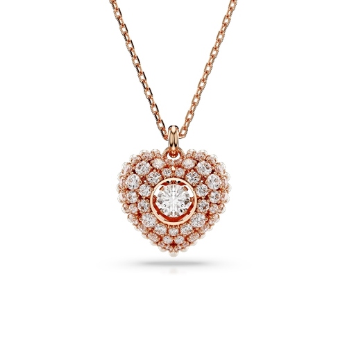 Подвеска, Сердце, Белый, Покрытие оттенка розового золота Swarovski
