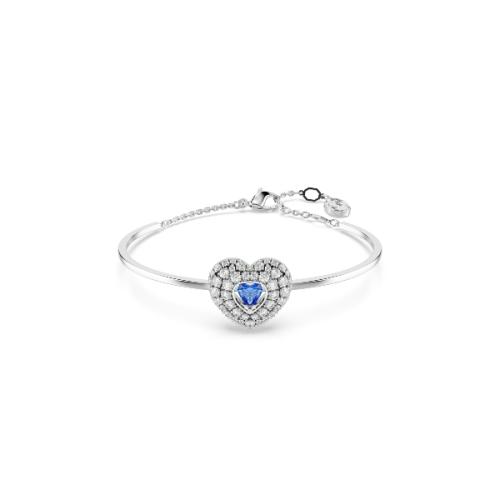 Жёсткий браслет, Сердце, Синий, Родиевое покрытие Swarovski