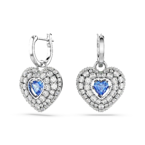 Серьги-подвески, Сердце, Синие, Родиевое покрытие Swarovski