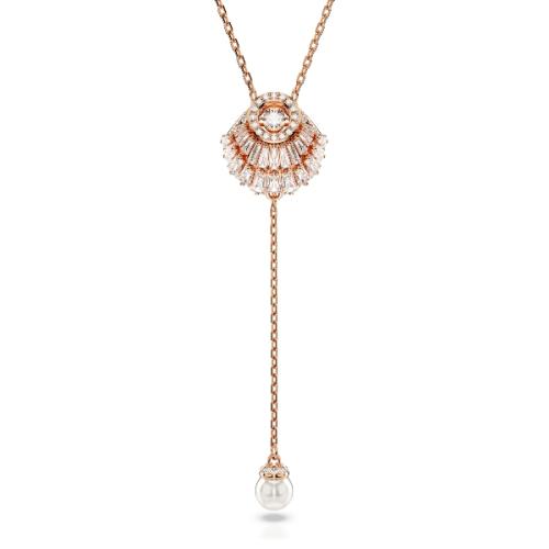 Y-образная подвеска, Ракушка, Белая, Покрытие оттенка розового золота Swarovski
