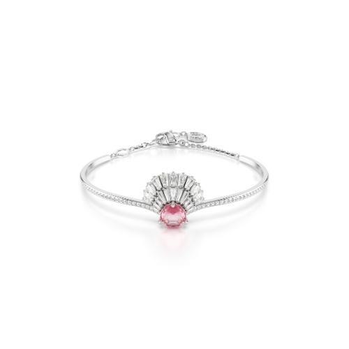 Жёсткий браслет, Ракушка, Розовый, Родиевое покрытие Swarovski