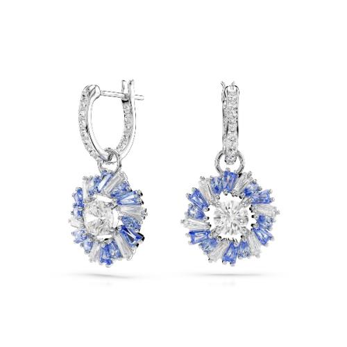 Drop earrings, Flower, Blue, Rhodium plated Idyllia Swarovski
