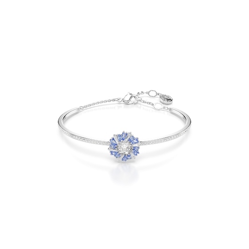Жёсткий браслет, Цветок, Синий, Родиевое покрытие Swarovski