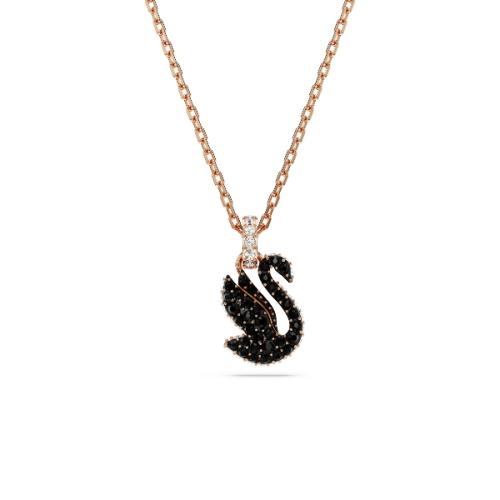 Kulons, Gulbis, Melns, Rozā zelta pārklājums Swan Swarovski