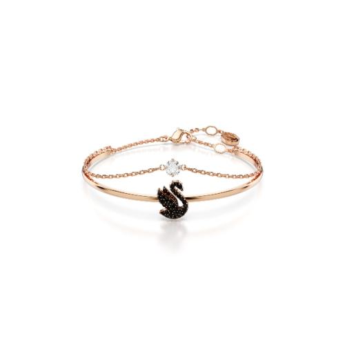 Жёсткий браслет, Swan, Черный, Покрытие оттенка розового золота Swan Swarovski
