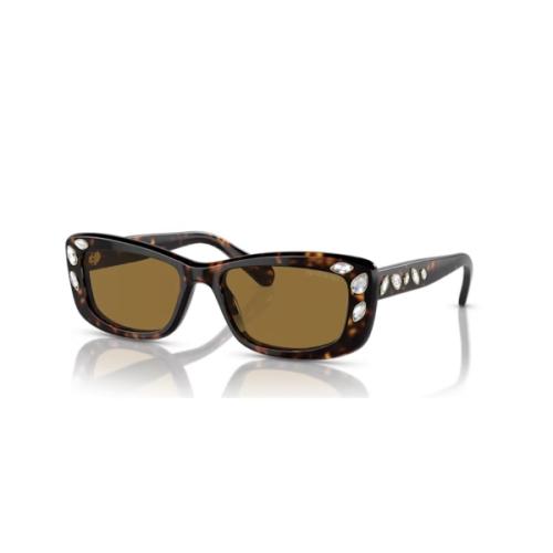 Sunglasses, Rectangular shape, Brown Swarovski