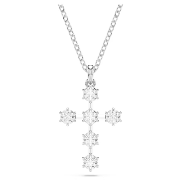 Подвеска, Кристалл в круглой огранке, Крест, Белый, Родиевое покрытие Insigne Swarovski