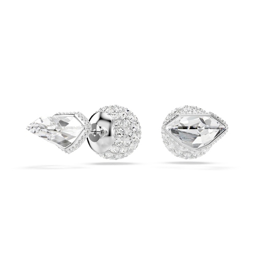 Stud earrings, Pavé, Ball, White, Rhodium plated Swarovski