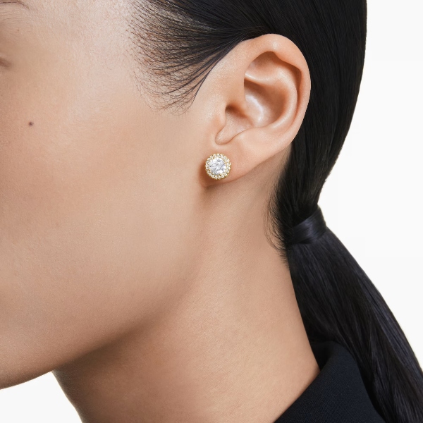 Auskari, Apaļš griezums, Zelta toņa, Zelta toņa parklājums Una Swarovski 5