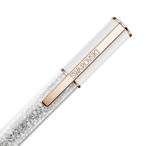 Шариковая ручка, Белая, Покрытие оттенка розового золота Crystalline Swarovski 3