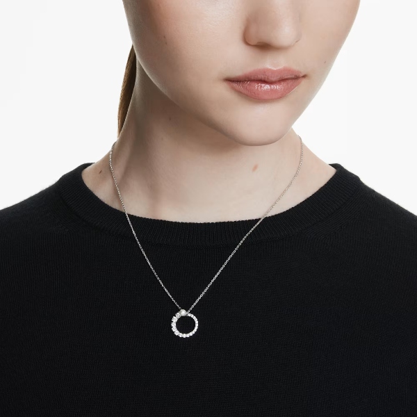 Kulons, Kristāla pērle, Apaļš griezums, Balts, Rodija pārklājums Matrix Swarovski 5