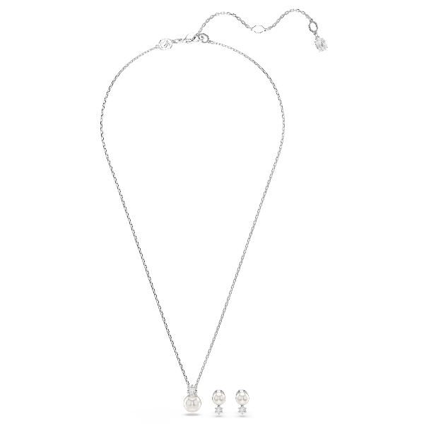 Komplekts, Kristāla pērle, Apaļš griezums, Balts, Rodija pārklājums Matrix Swarovski 2