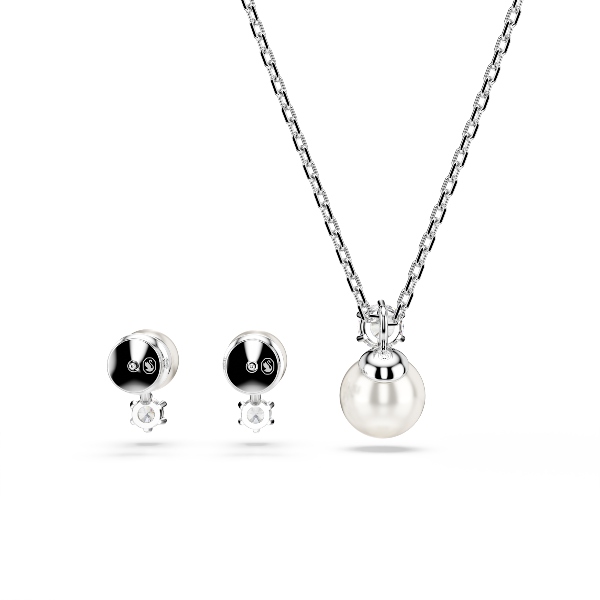 Komplekts, Kristāla pērle, Apaļš griezums, Balts, Rodija pārklājums Matrix Swarovski 4