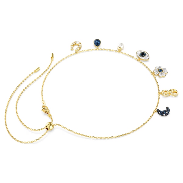 Колье-чокер, Синий, Покрытие оттенка золота Swarovski 4