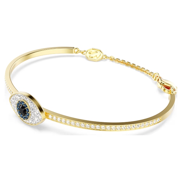 Жёсткий браслет, Амулет от сглаза, Синий, Покрытие оттенка золота Swarovski 2