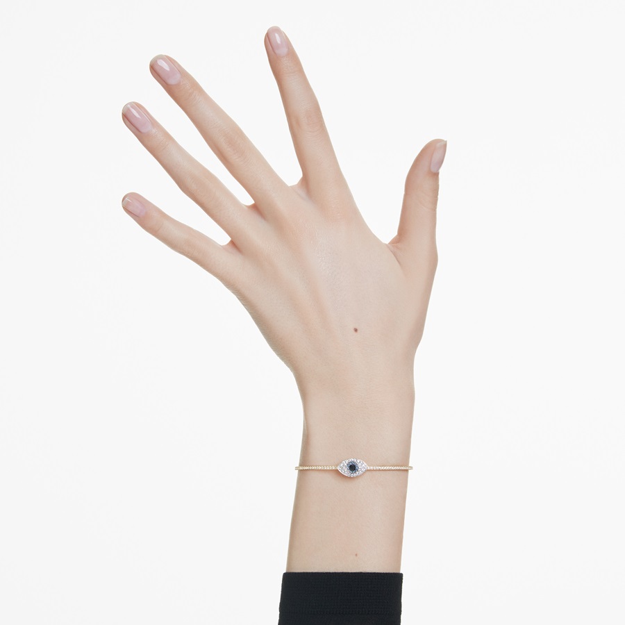 Жёсткий браслет, Амулет от сглаза, Синий, Покрытие оттенка золота Swarovski 5