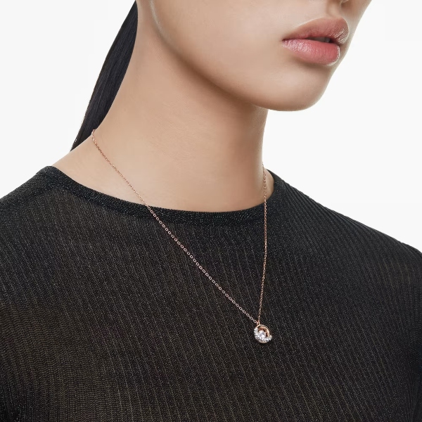 Подвеска, Круглая огранка, Белый, Покрытие оттенка розового золота Dextera Swarovski 5