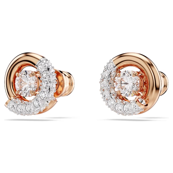Пуссеты, Круглая огранка, Белые, Покрытие оттенка розового золота Dextera Swarovski 2
